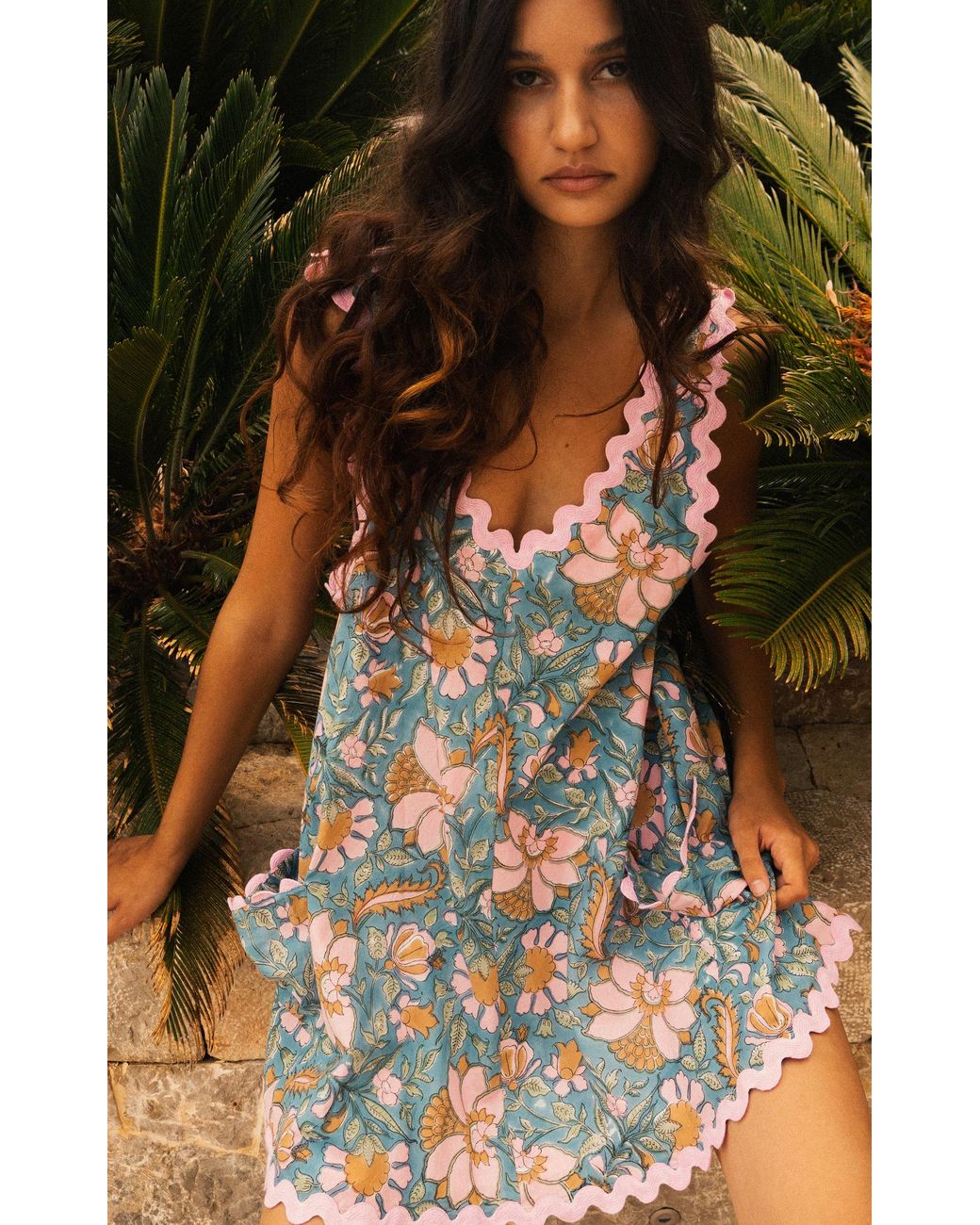 white christmas dresses Blue Floral Mini Dress London → Juliet Dunn London main image 1