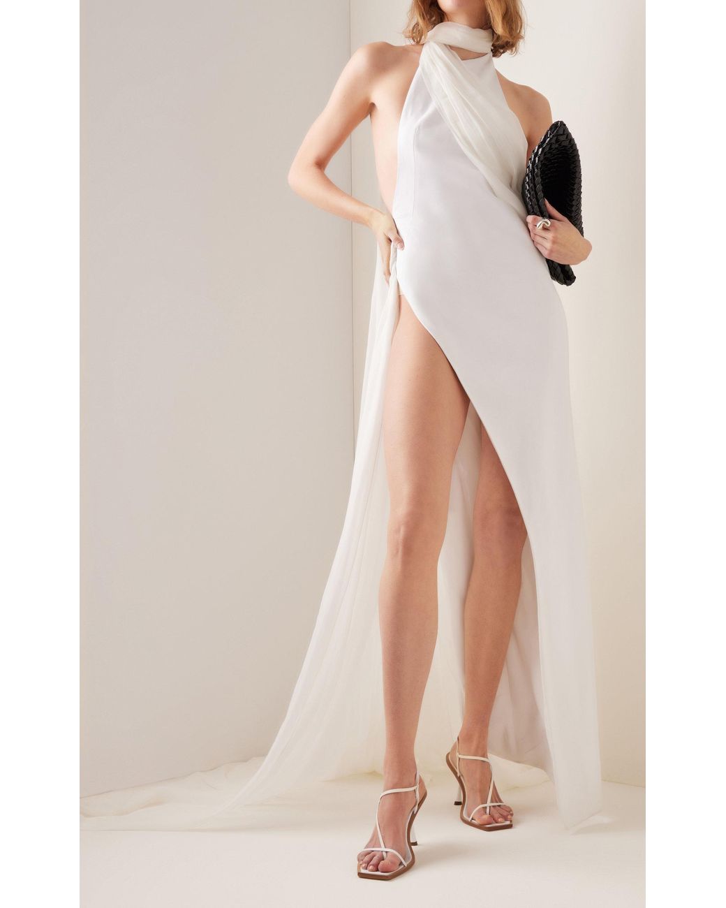 Monot Chiffon-detailed Crepe Halter Gown in White | Lyst Monot Chiffon-detailed Crepe Halter Gown in White | Lyst