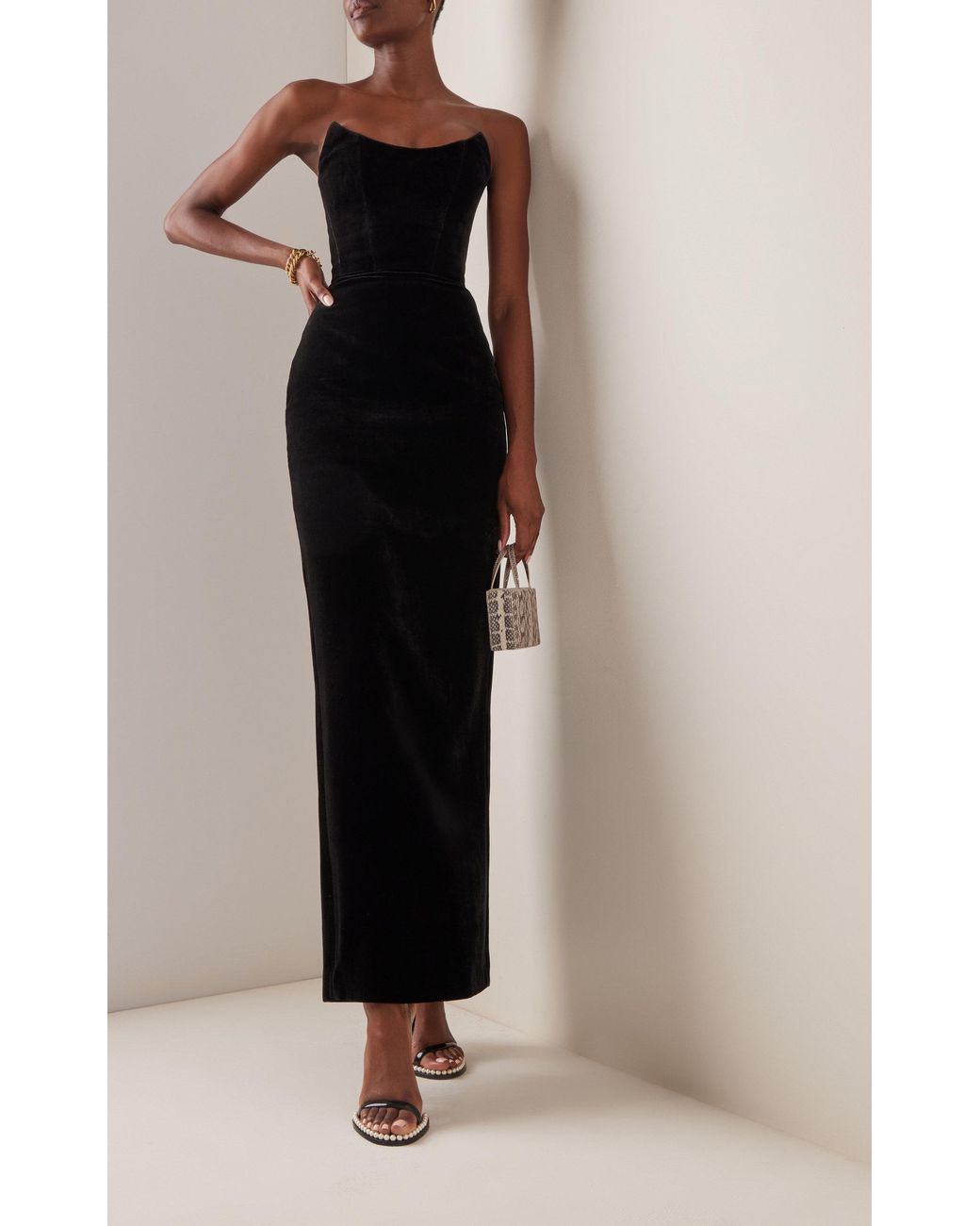 chinese dress ladies Black Velvet Chain Belt Maxi Dress