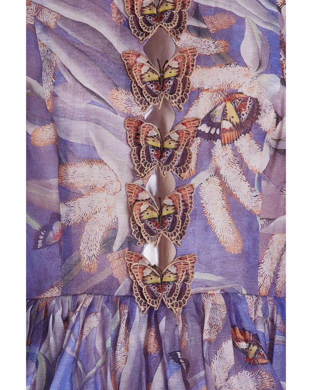 Zimmermann Botanica Butterfly-detailed Linen-silk Mini Dress in Purple |  Lyst