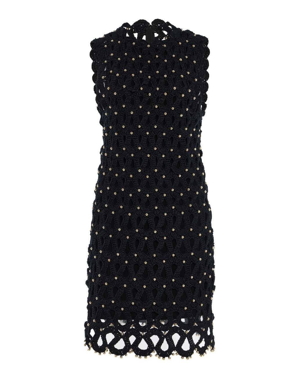 Carolina Herrera Black Embellished Cotton-Wave Crocheted Midi Dress