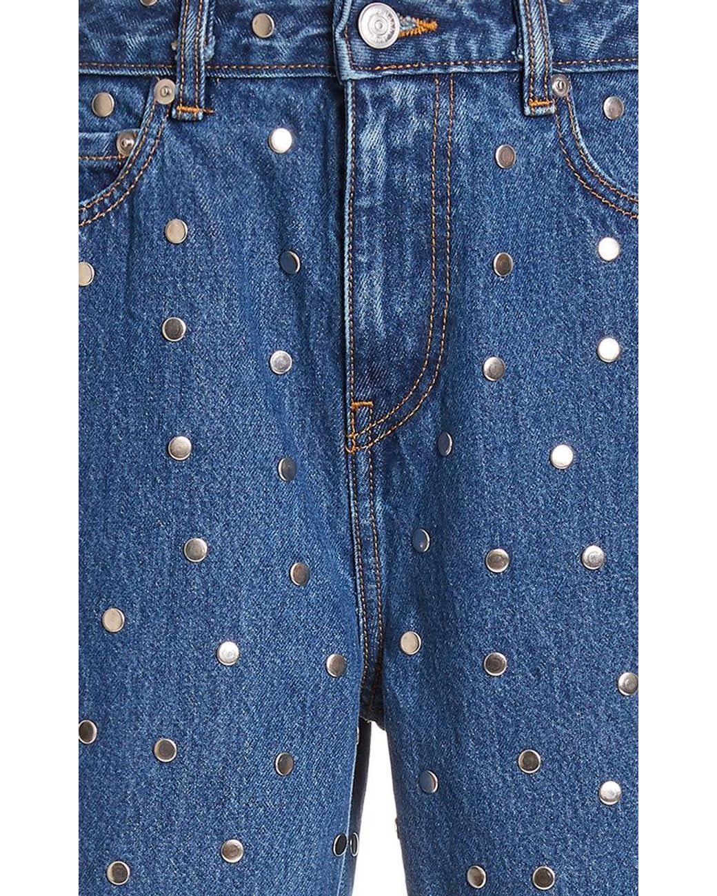 Ganni Denim Studded Straight Leg Jeans 