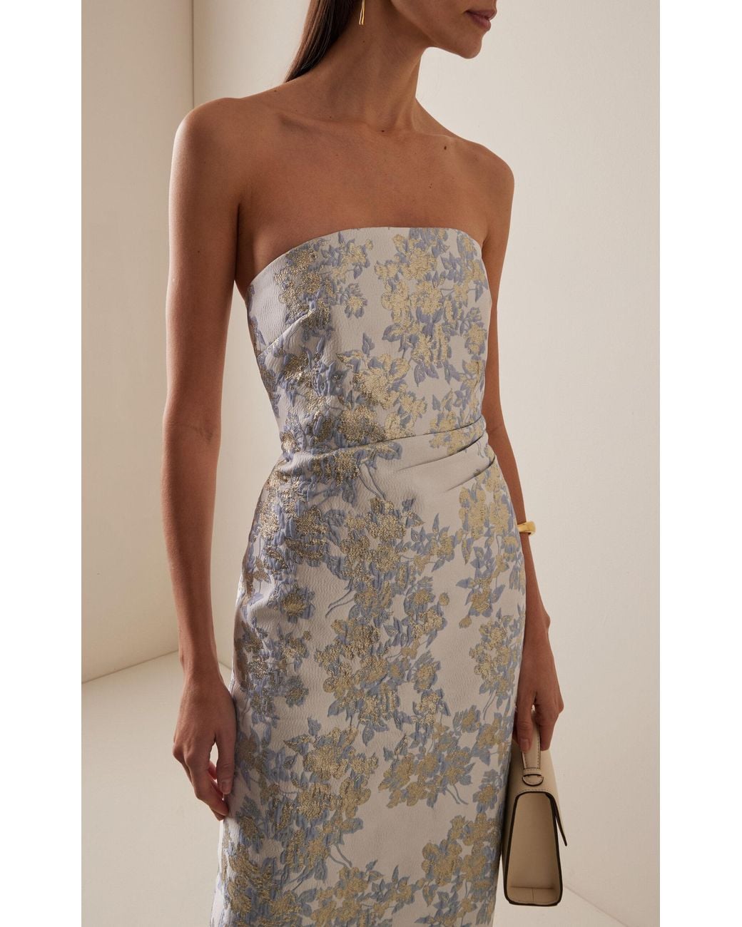 Anna Quan Aelin Strapless Brocade Midi Dress in White | Lyst Australia