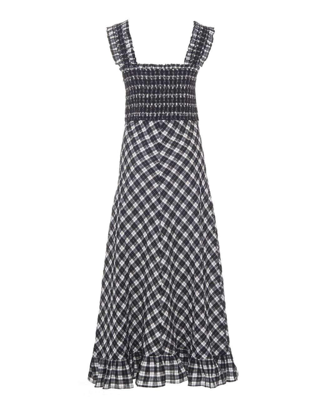 ganni checked maxi dress Crinkled Check Long Dress