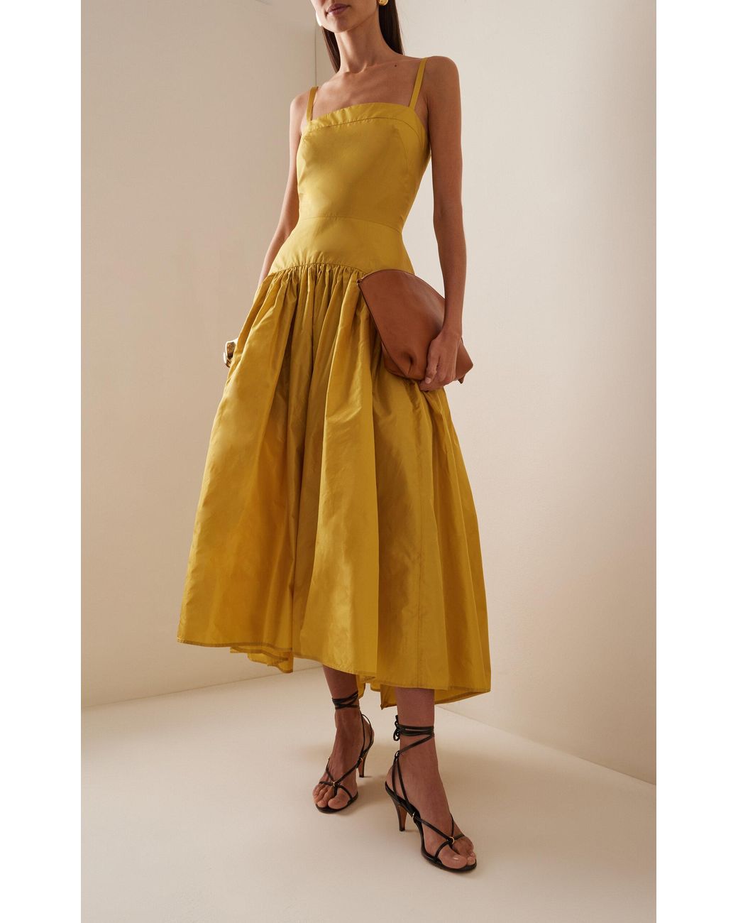 martin grant gathered drop waist silk midi dress Martin Grant Gathered Drop-waist Silk Midi Dress in Yellow