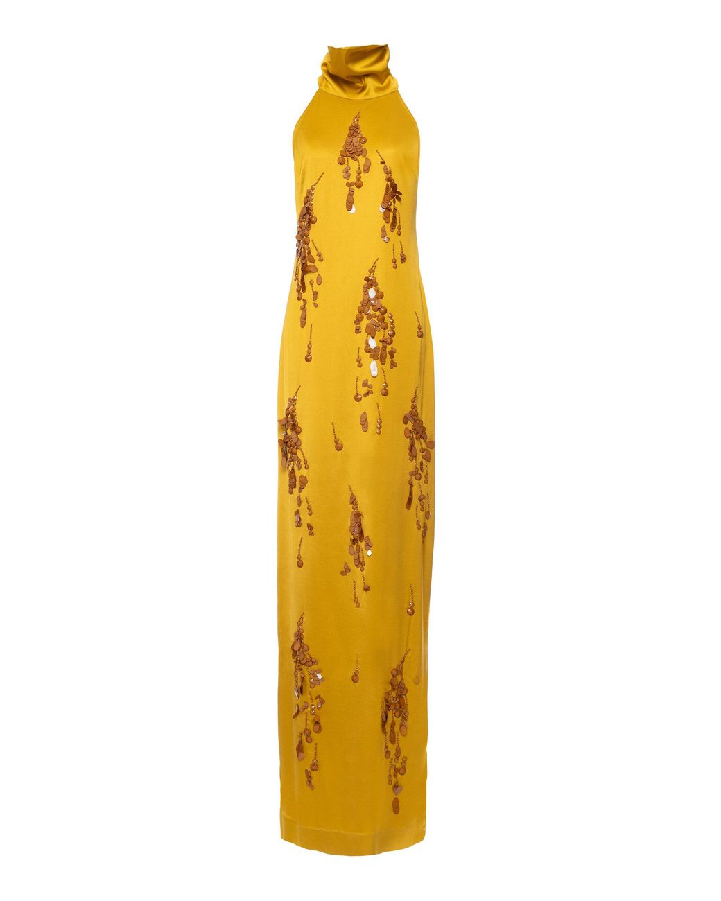 DES_PHEMMES Metallic Backless Embellished Satin Column Gown