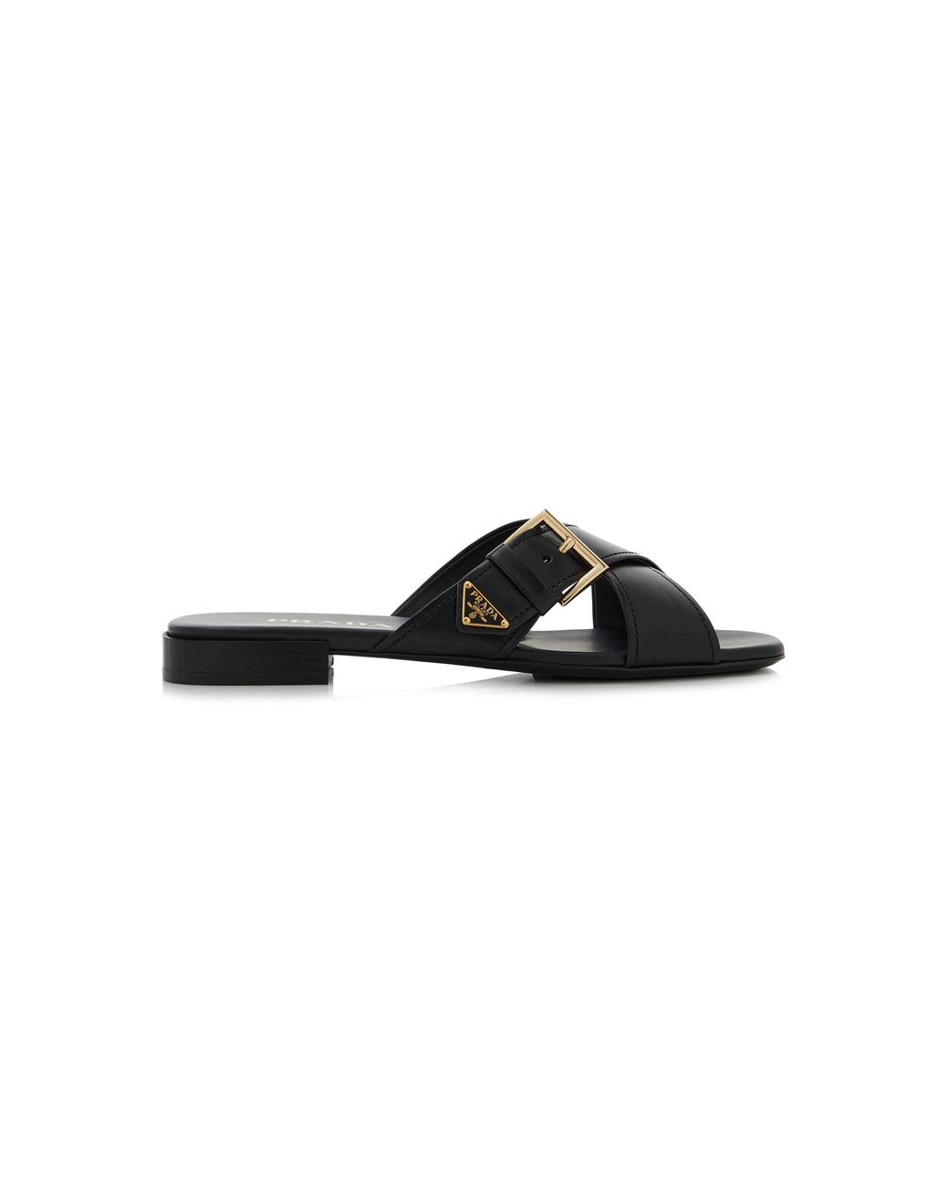Prada Black Buckled Leather Sandals
