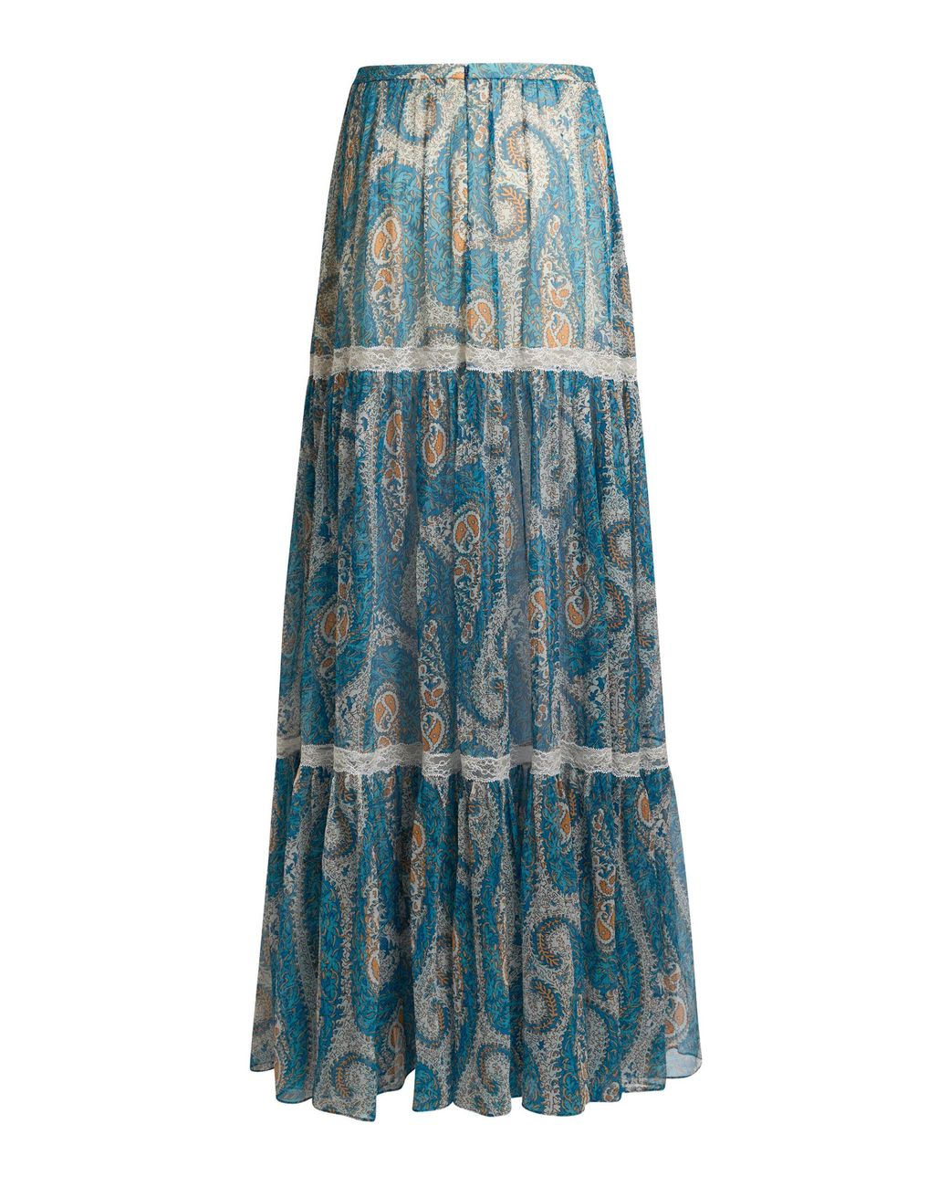 Etro Blue Tiered Silk Maxi Skirt