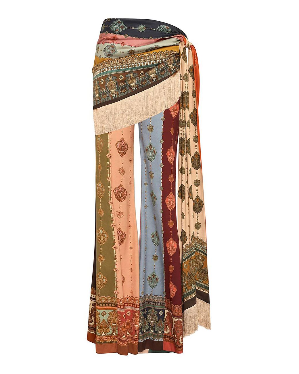 Zimmermann Orange Valiant Fringed Silk Flared Pants