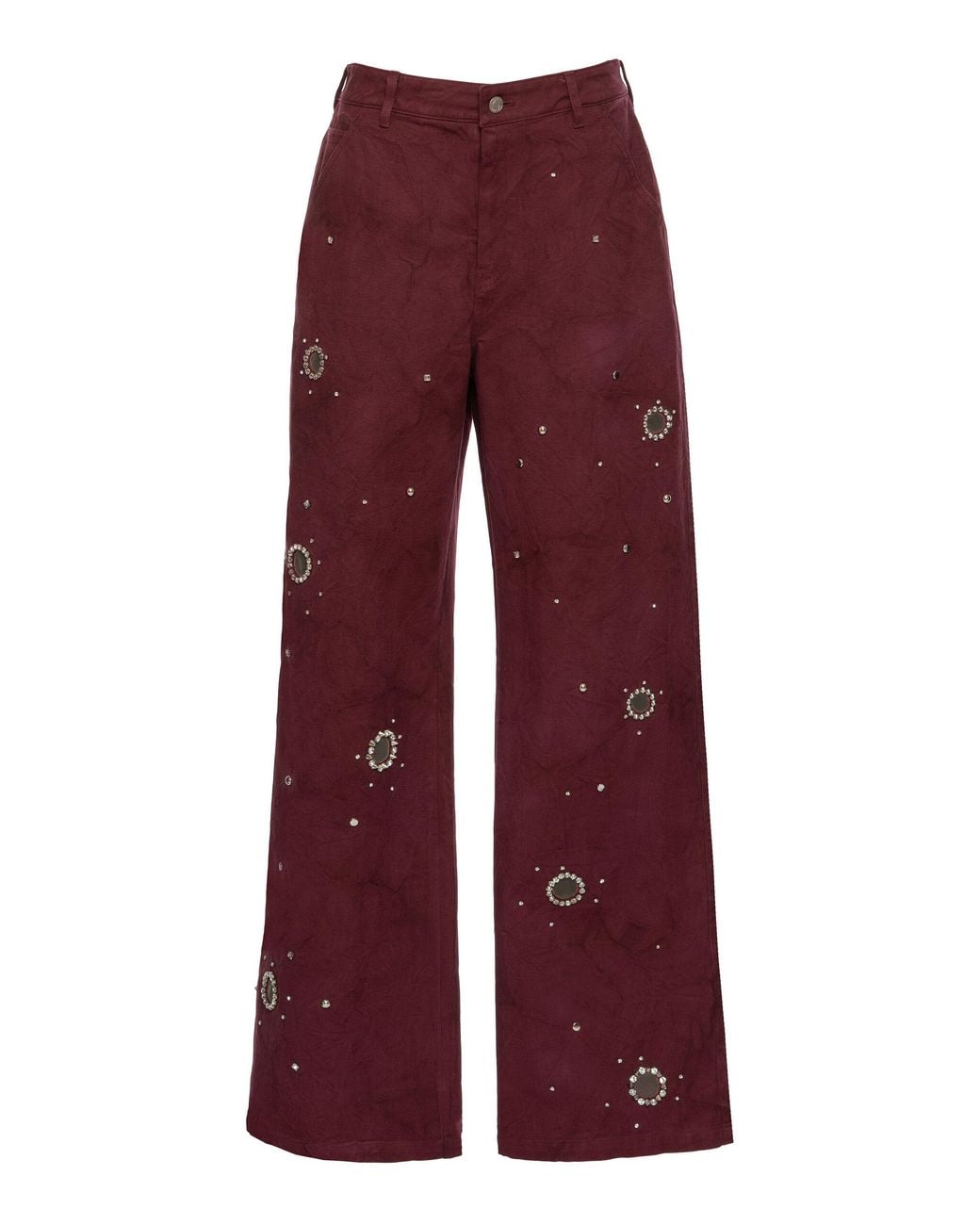 DES_PHEMMES Red Embellished Stretch-Cotton Wide-Leg Pants