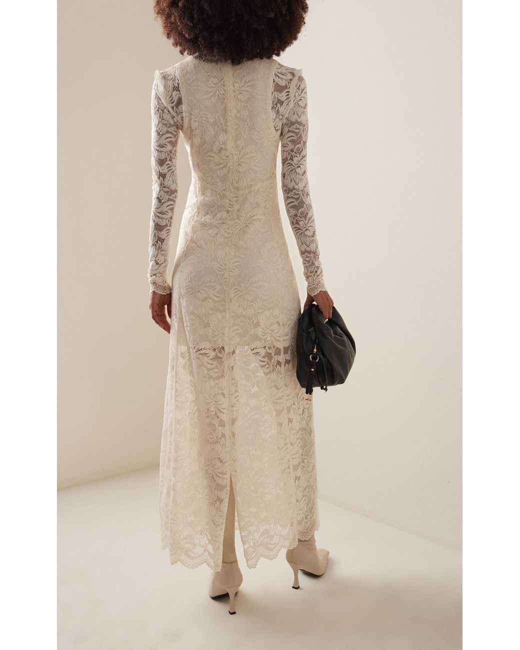 chinese dress ladies Black long dress in lace and jersey  Rabanne