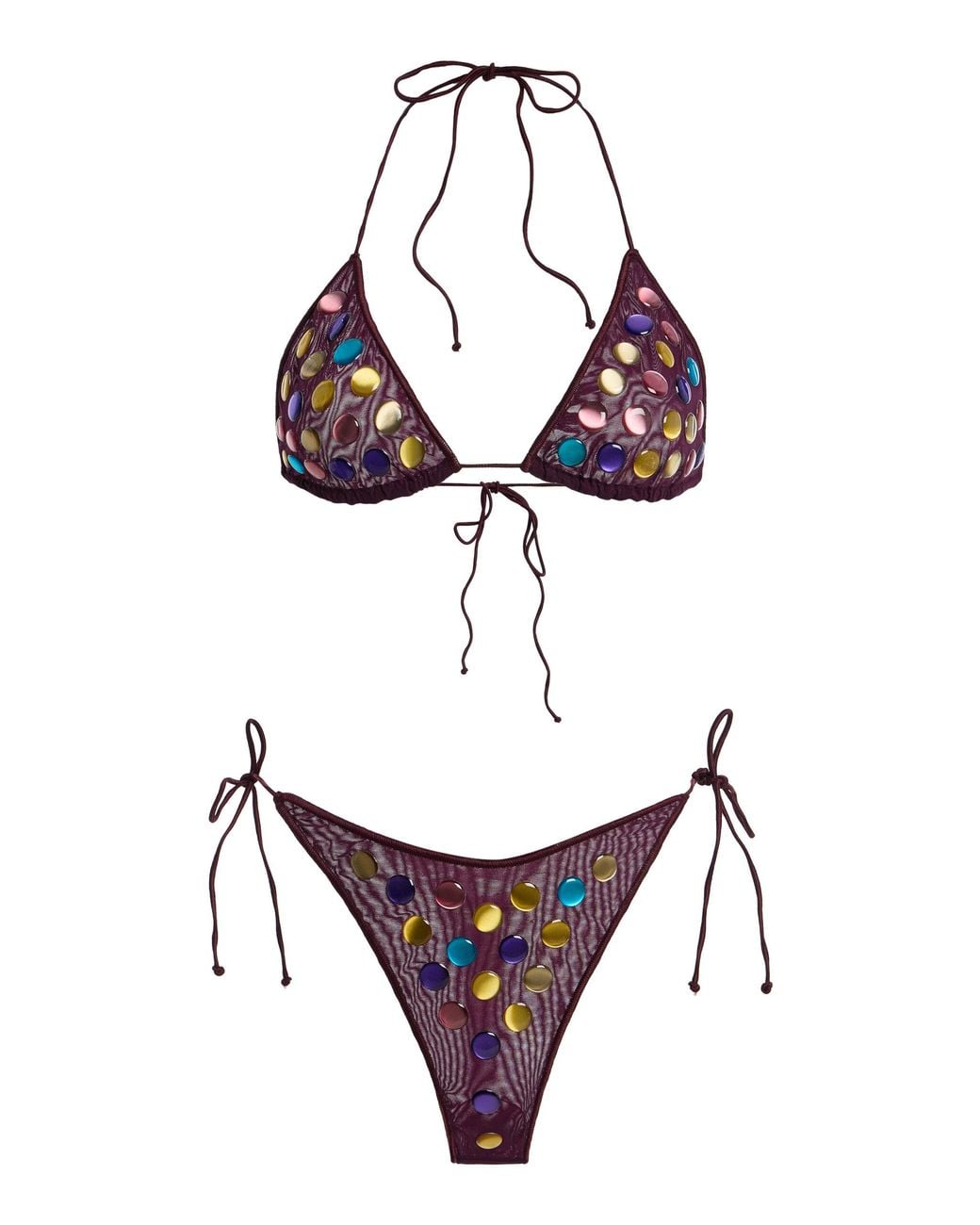 Oseree White Bubble Embellished Knit Bikini Set