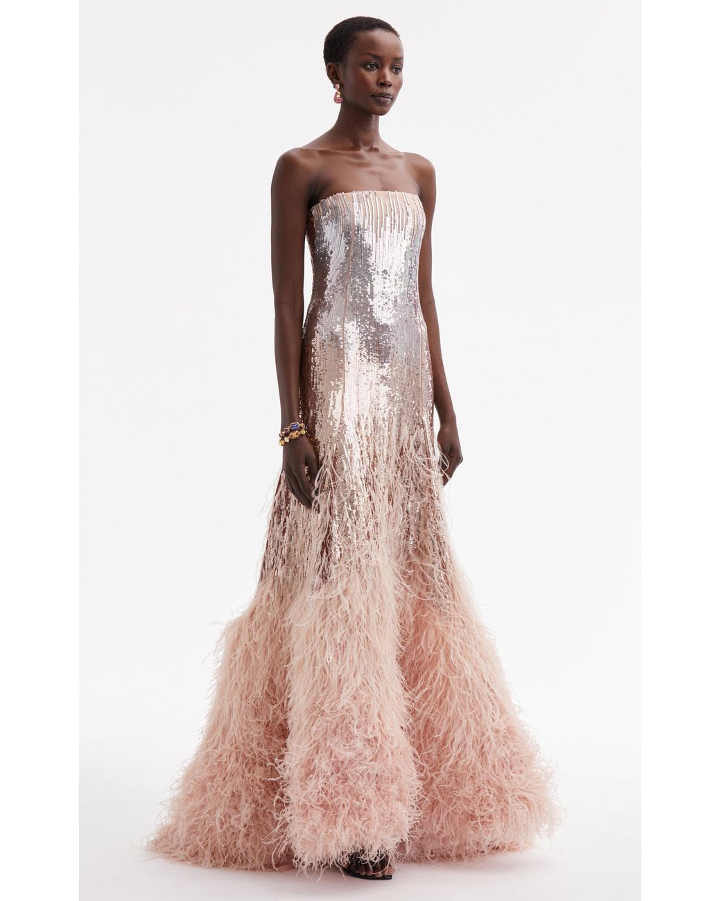 oscar de la renta pink feather dress Oscar de la Renta Feathered Silk Gown in Pink