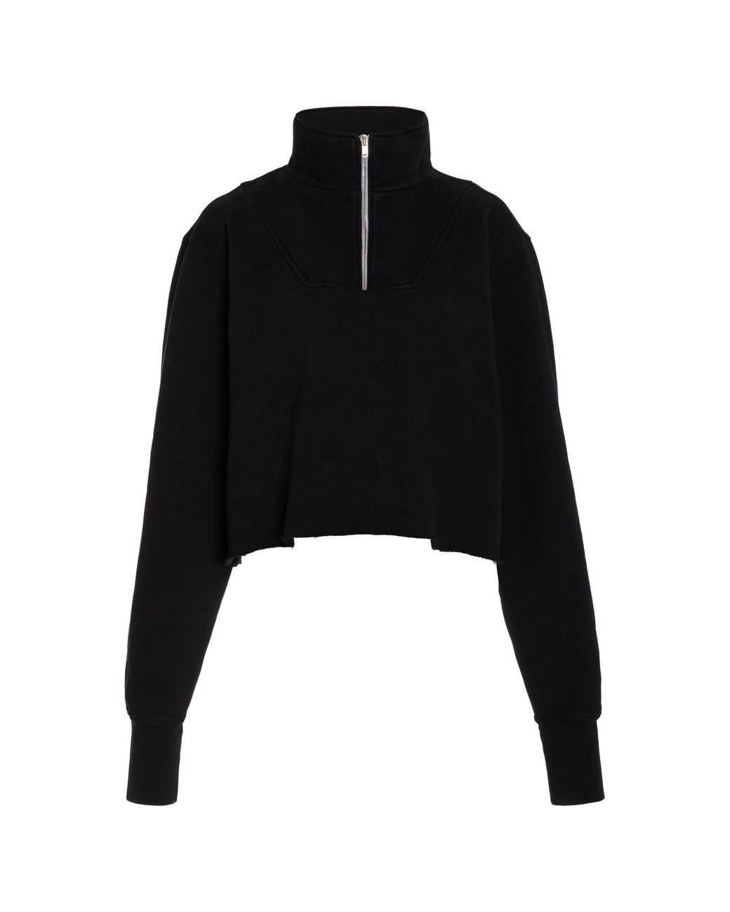 Les Tien Black Hayley Cropped Half Zip Cotton Sweatshirt