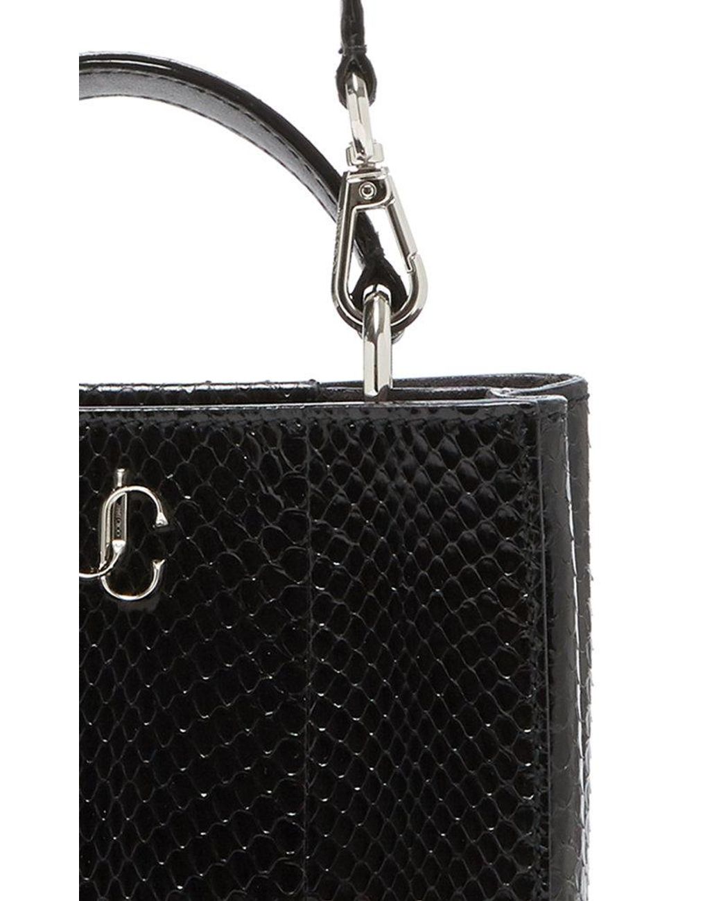 Jimmy Choo Varenne Mini Snakeskin Top Handle Bag in Black | Lyst