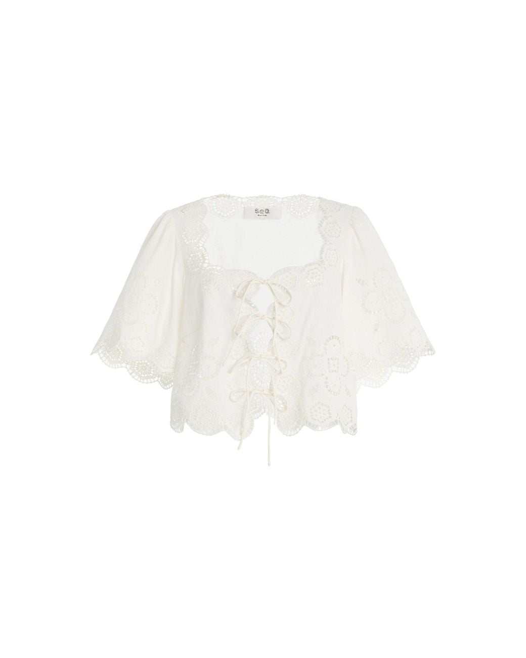 Sea White Babette Eyelet Cotton Tie-Front Top