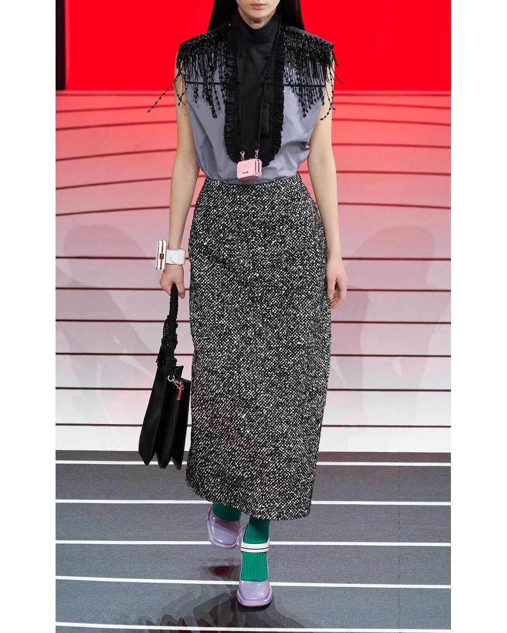 Prada Multicolor Embellished Neckline Poplin Shirt