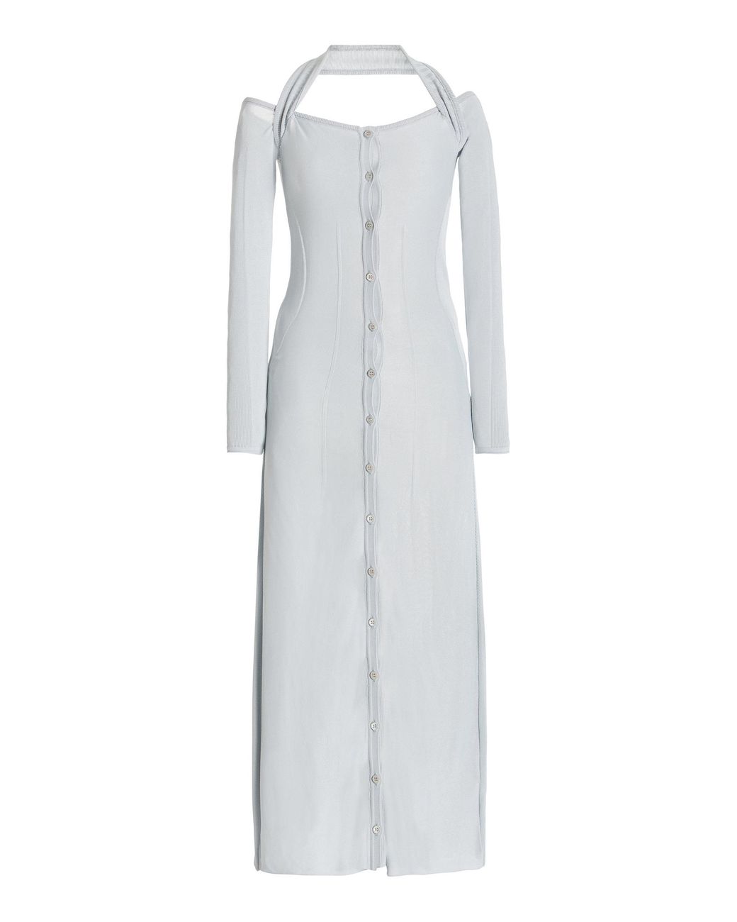 jacquemus blue knit dress JACQUEMUS Twist Ribbed Knit Dress – The Closet New York main image 1