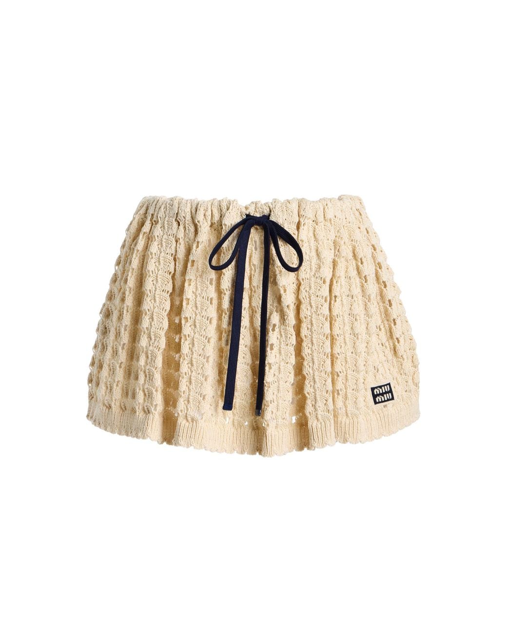 Miu Miu Natural Crocheted Cotton Mini Drawstring Skirt