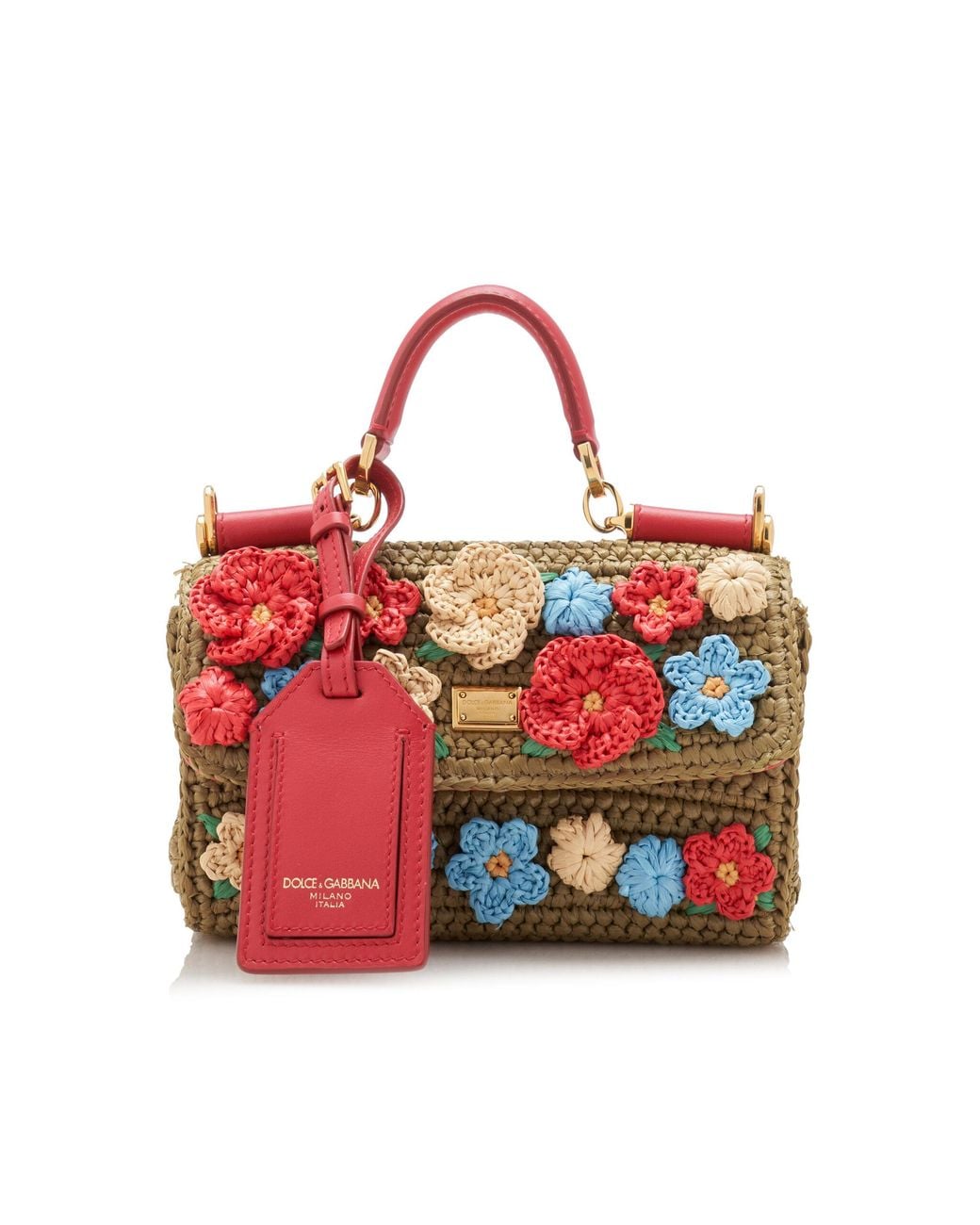 Dolce & Gabbana Red My Sicily Floral-Embellished Crochet Bag