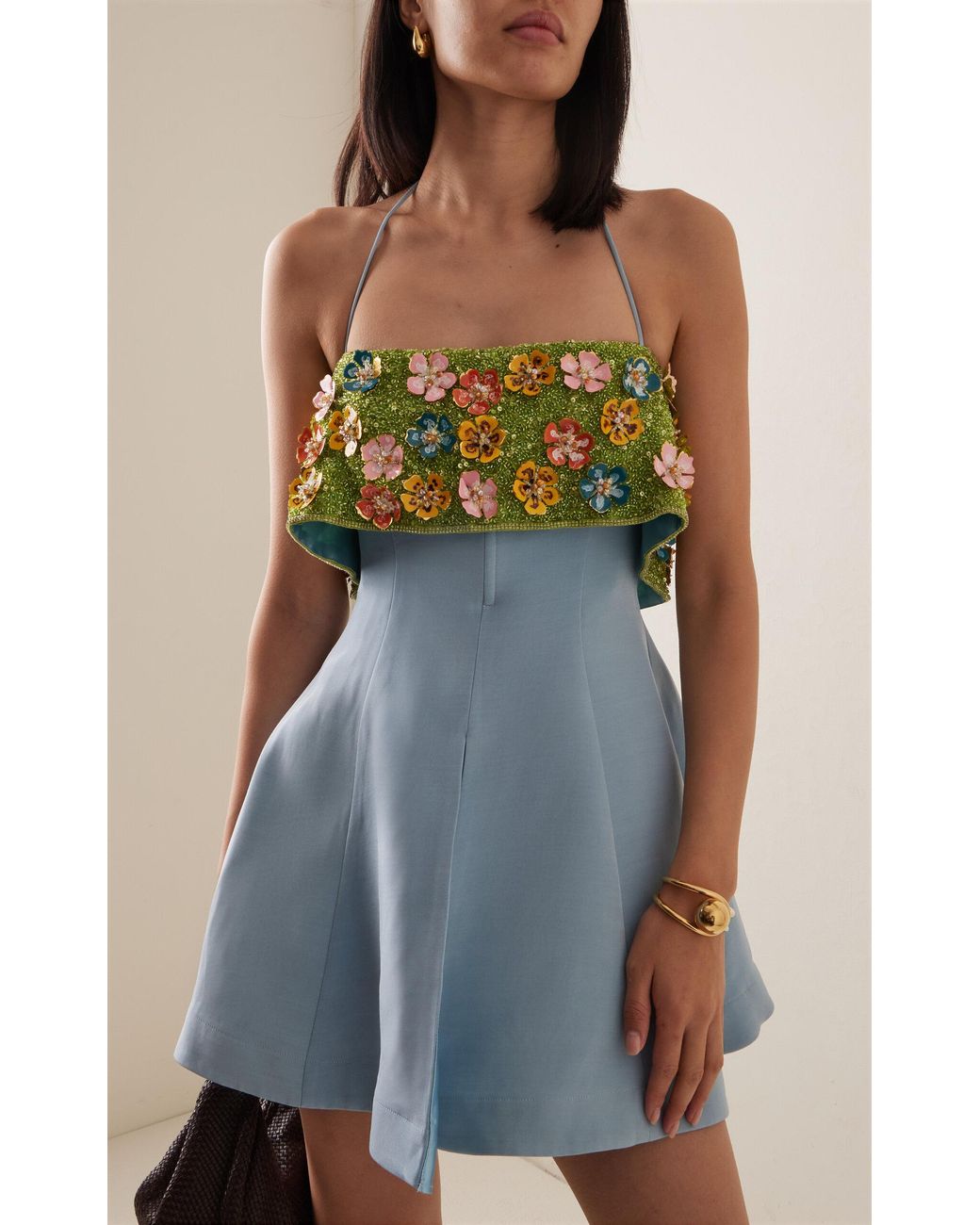 ALÃ‰MAIS Yasmine Beaded Crepe Mini Dress in Blue