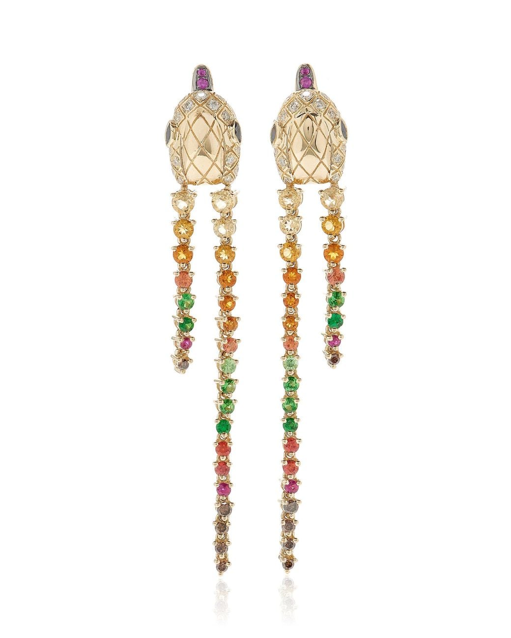 Yvonne Léon White Long Python 9k Yellow Gold Multi-stone Earrings