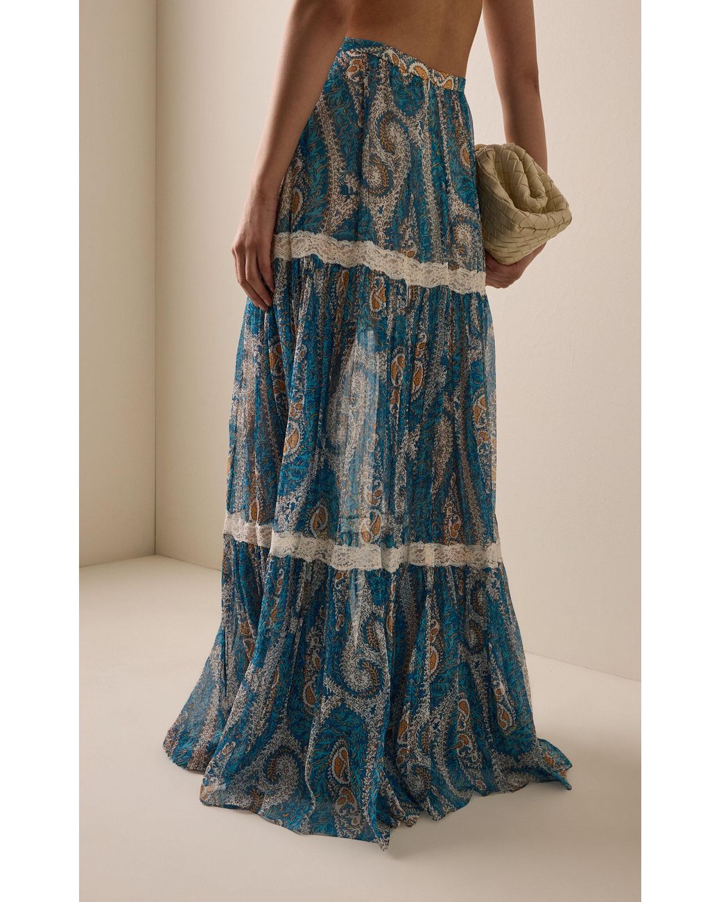 Etro Blue Tiered Silk Maxi Skirt