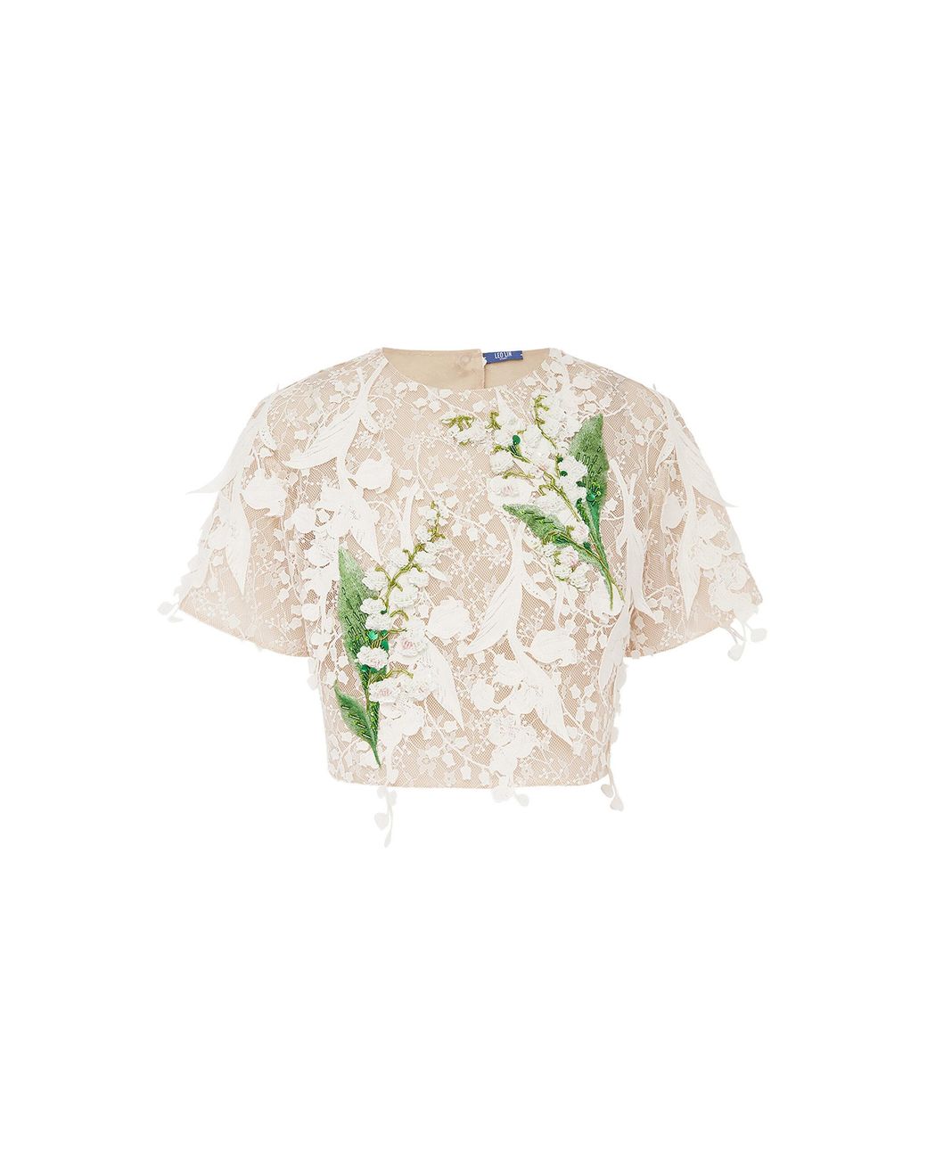 LEO LIN White Indie Embellished Lace Top