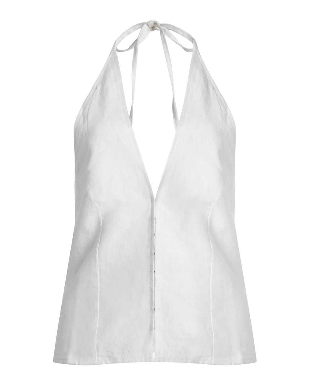 Deiji Studios White Close Linen Halter Top