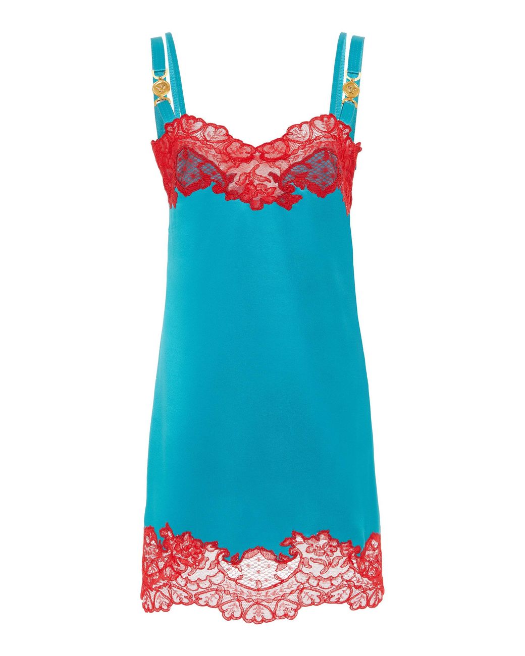 Versace Lace-trimmed Slip Silk Mini Dress in Blue | Lyst