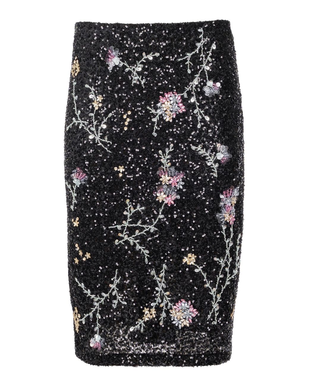 DES_PHEMMES Black Embellished Midi Skirt