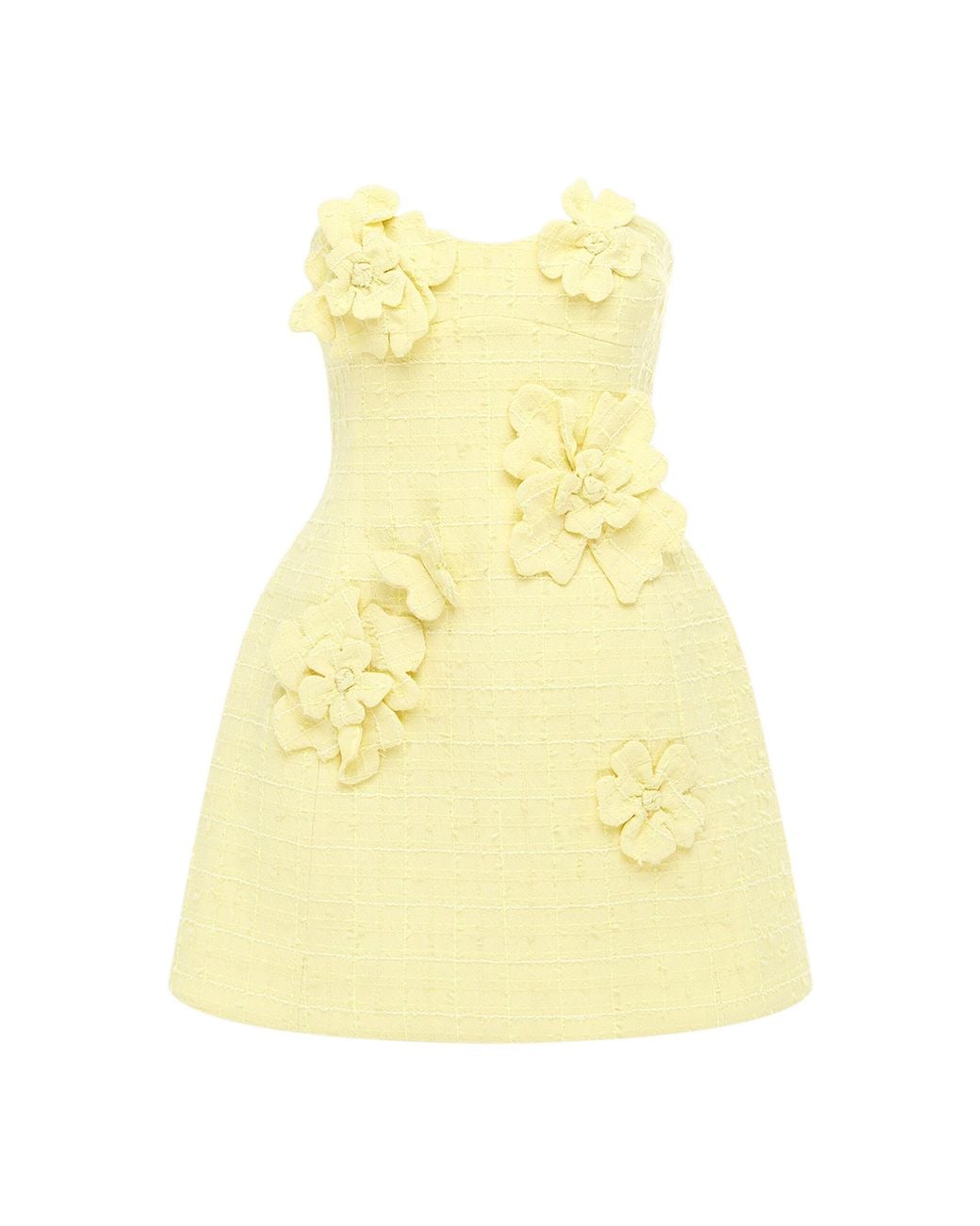 LEO LIN Rosario Floral-Appliqud Tweed Mini Dress in Yellow | Lyst