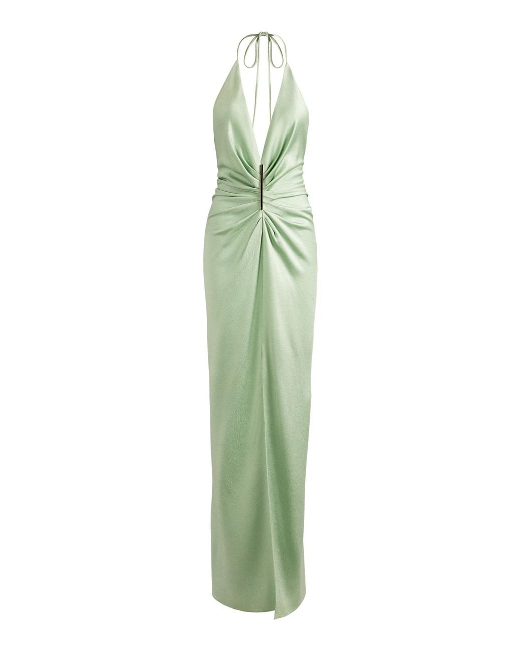 Silvia Tcherassi Green Jenifer Draped Satin Maxi Halter Dress