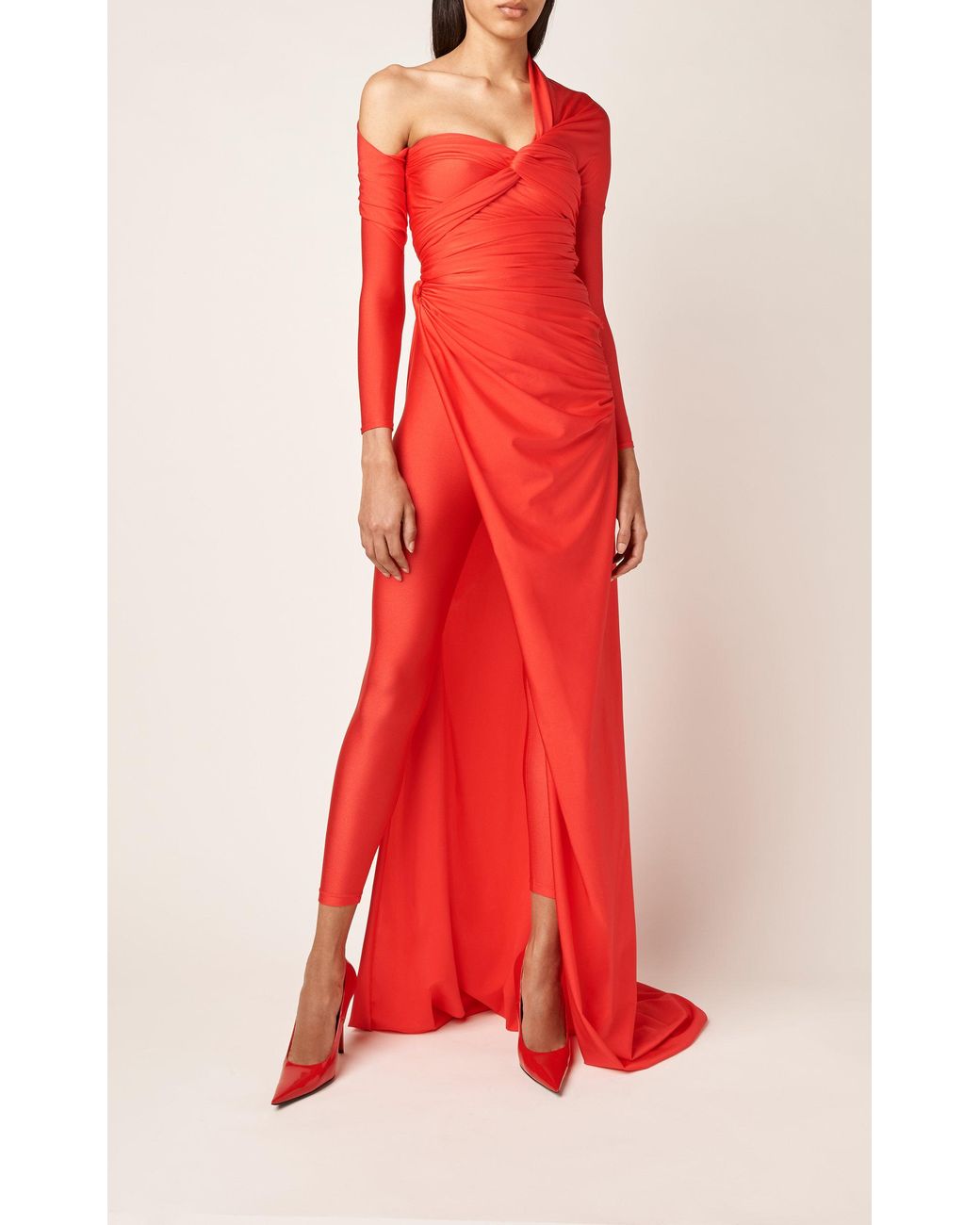 Balenciaga Synthetic Draped Jersey Gown in Red | Lyst