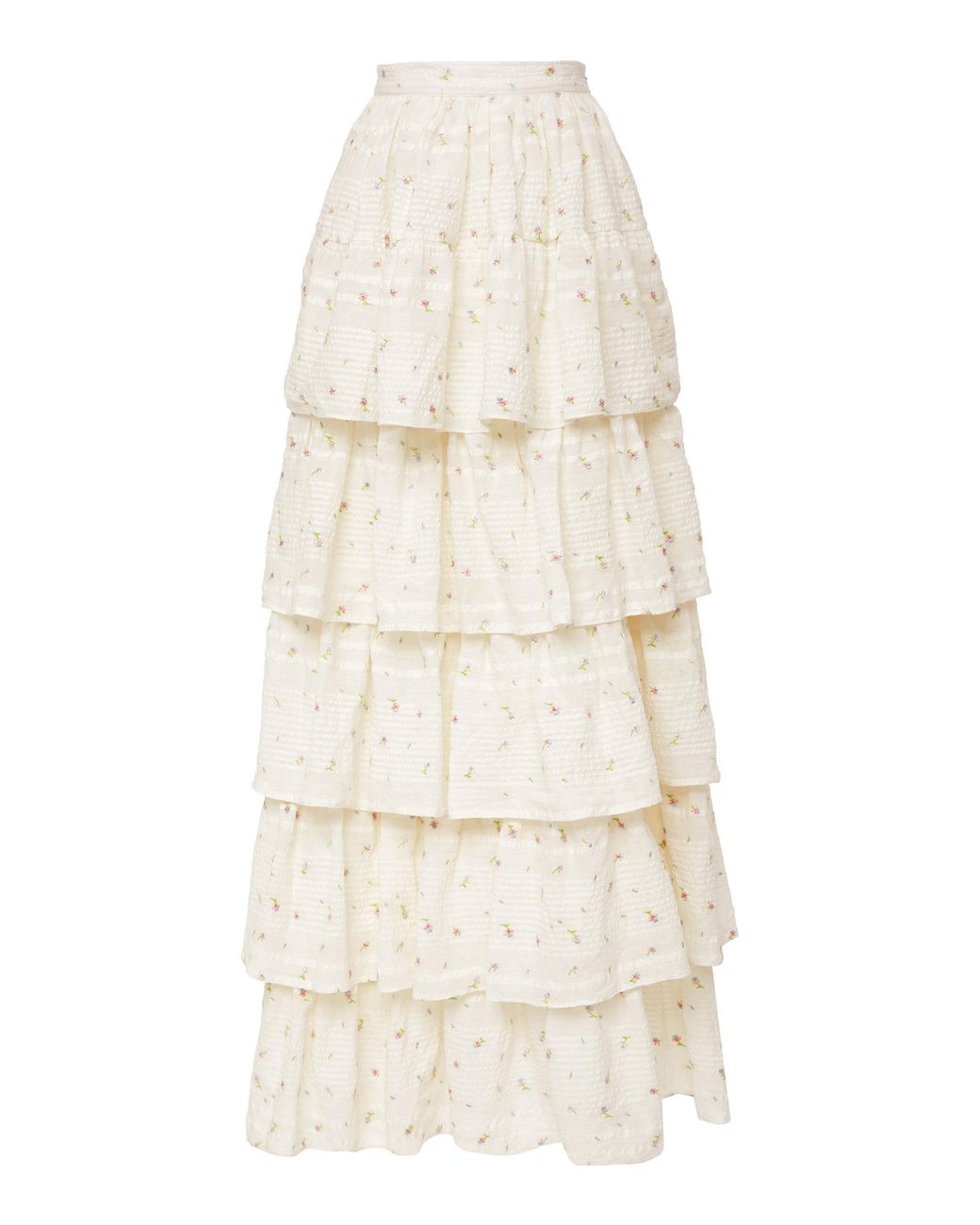 white maxi ruffle skirt