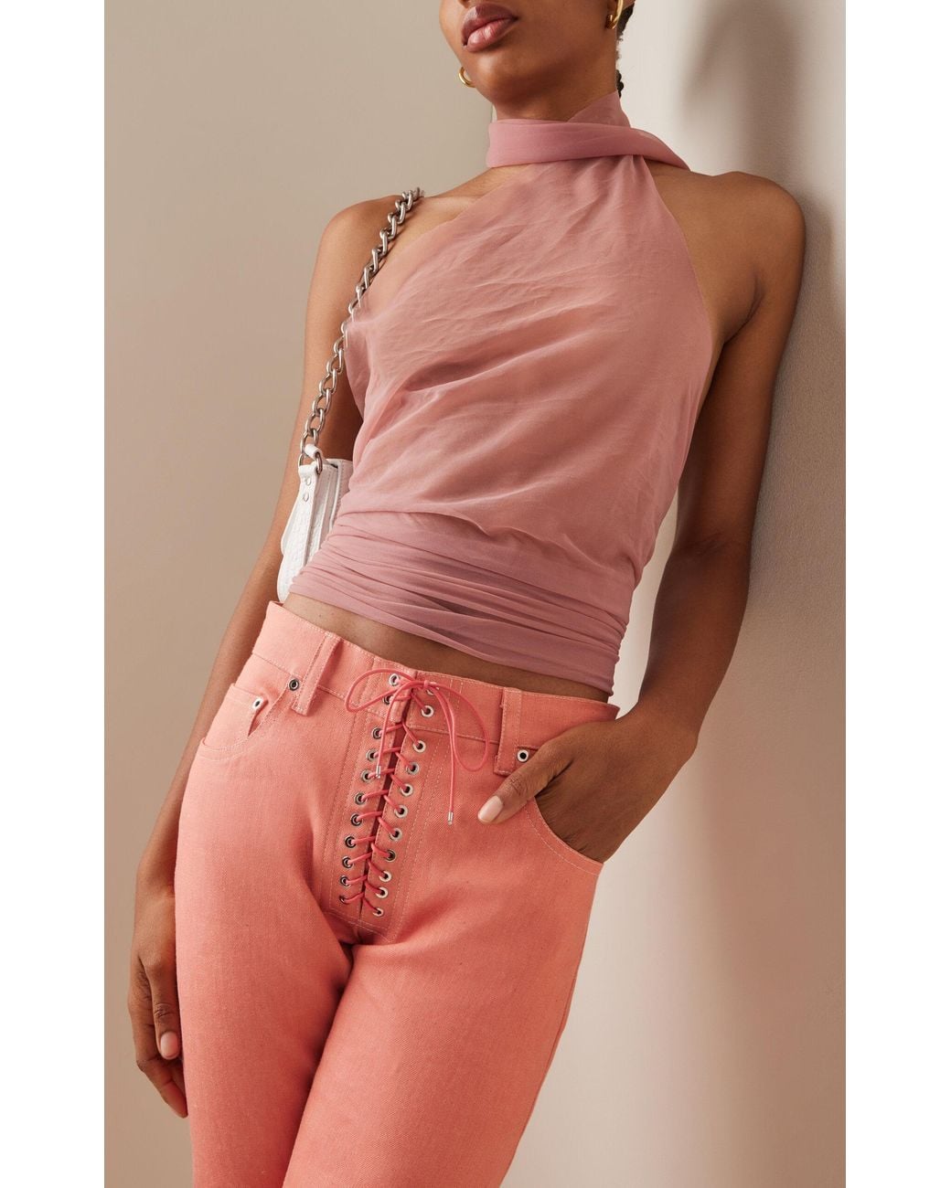 Ludovic de Saint Sernin Asymmetric Sheer Halter Top in Pink | Lyst