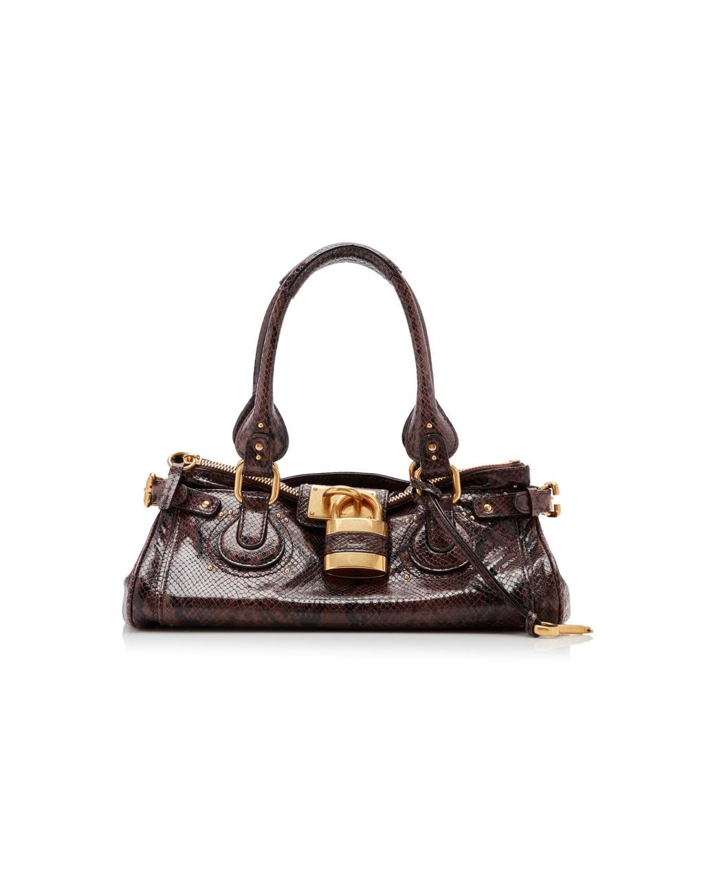 Chloé Brown Paddington Python-Embossed Leather Shoulder Bag