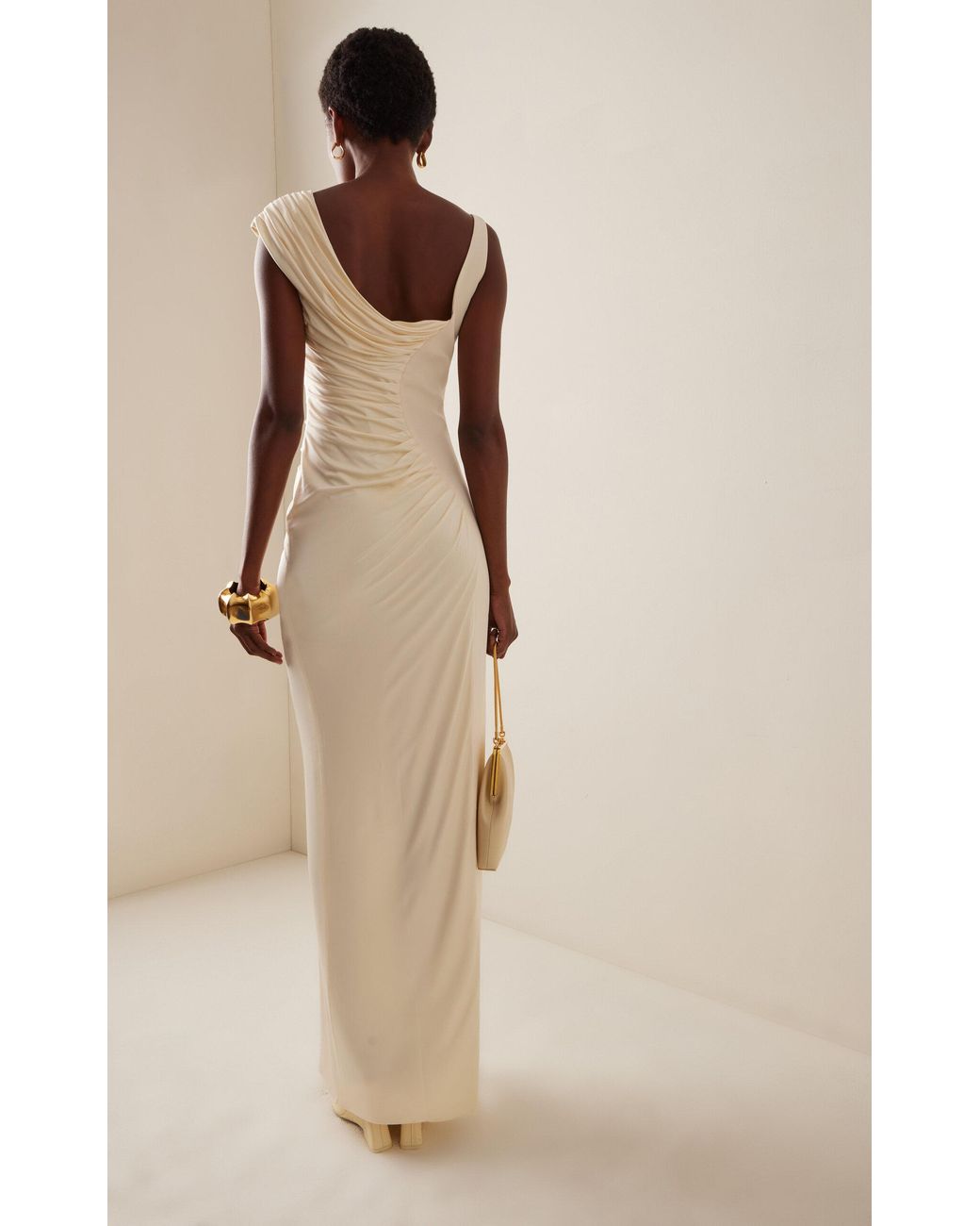 Versace Draped Jersey Gown in White | Lyst