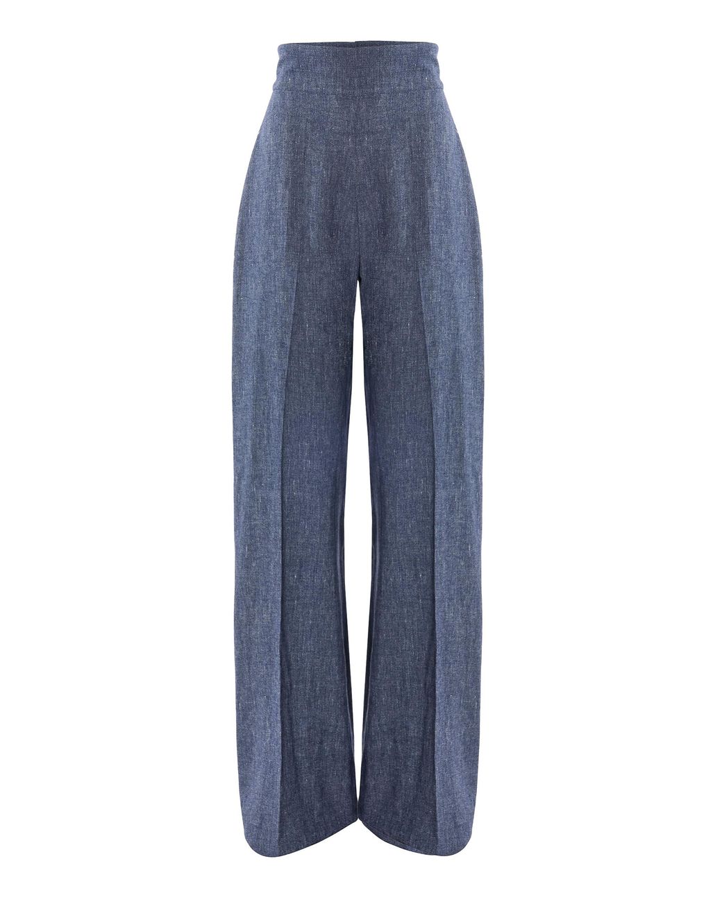 Carolina Herrera Blue High-Rise Linen-Cashmere Blend Wide-Leg Pants