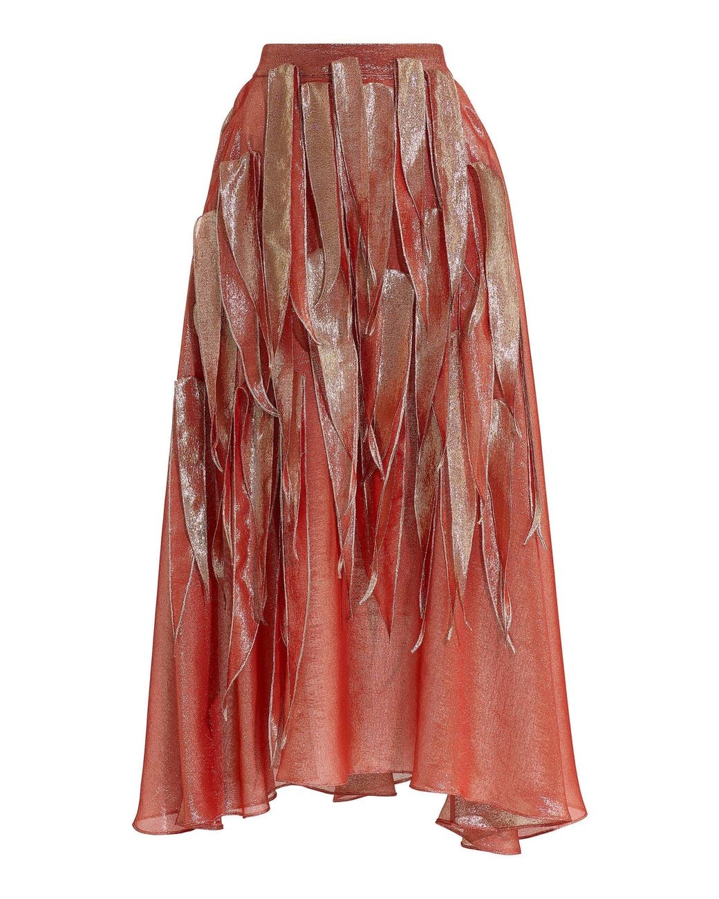 Maticevski Red Furnace Fringed Silk-Blend Midi Skirt