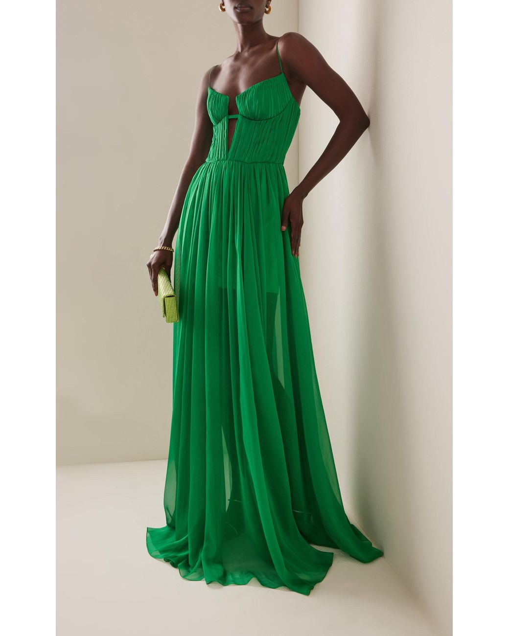 rasario green dress Draped chiffon maxi dress Color: Olive RASARIO Online Boutique 44 (FR) / Olive