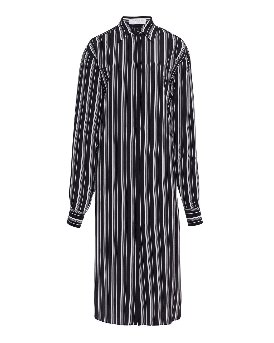 Michael Kors Black Oversized Striped Crepe De Chine Midi Shirt Dress
