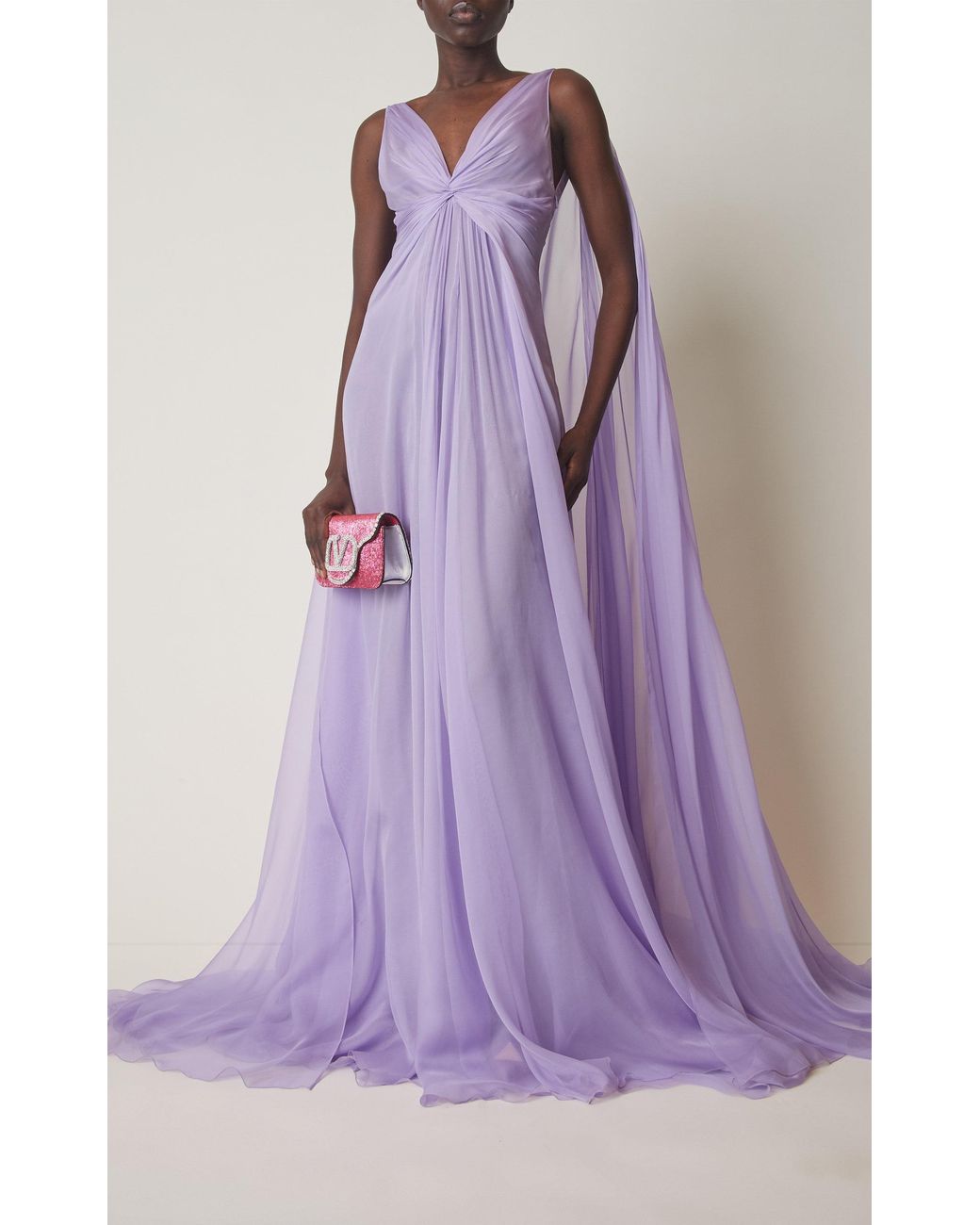Valentino Garavani Gathered Silk Chiffon Gown in Purple | Lyst