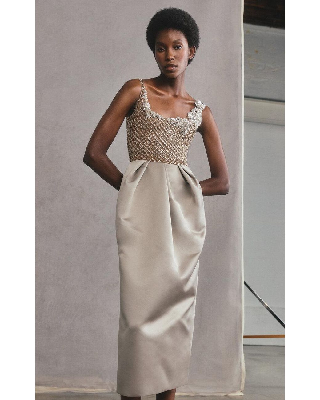 slim fit dress slacks Crystal Embroidered Cord Gown