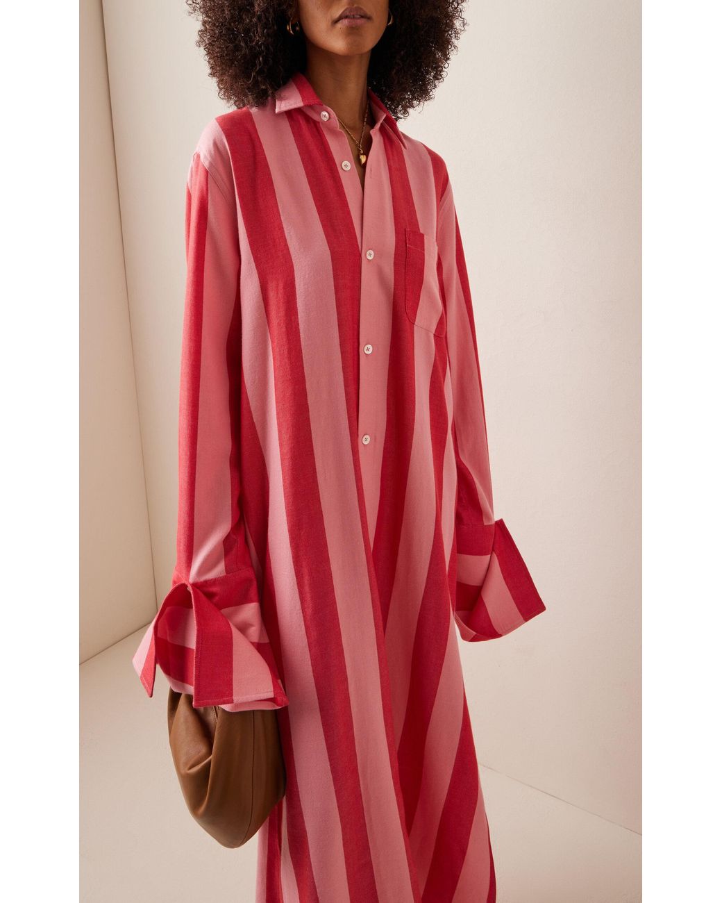 Marrakshi Life Exclusive Striped Cotton Maxi Shirt Dress in Red | Lyst