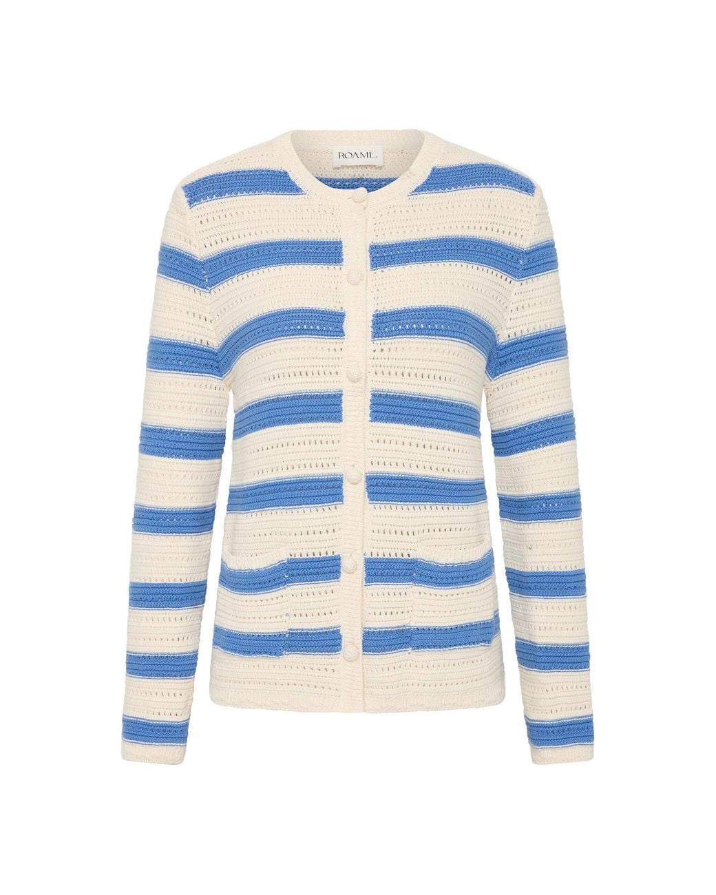 ROAME. Blue Manon Striped Cotton Knit Cardigan