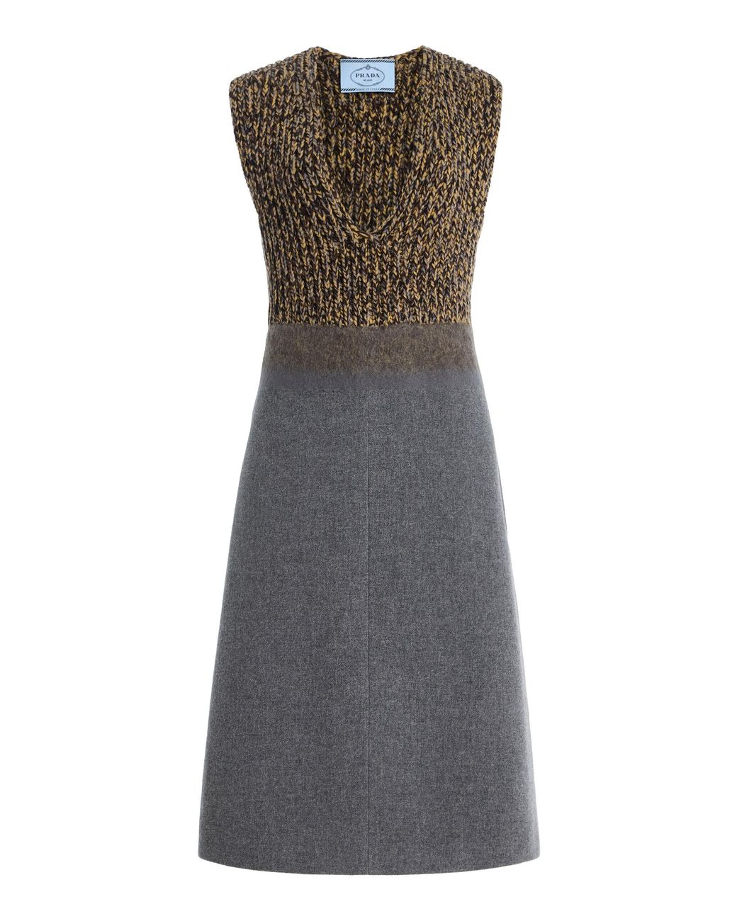 Prada Gray Knit And Wool Midi Dress