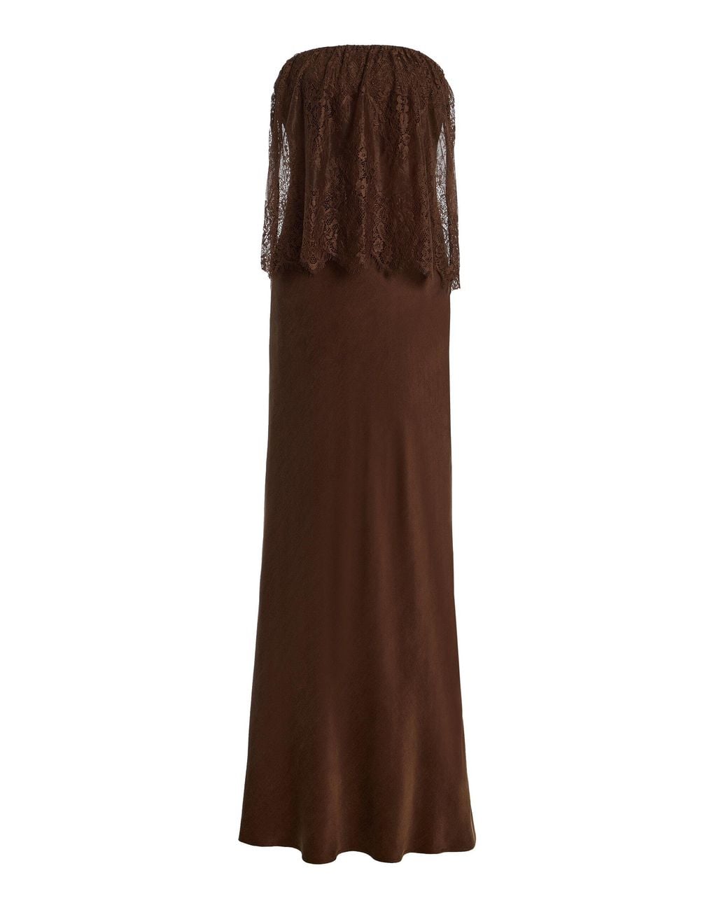 Third Form Brown Visions Strapless Lace Satin Maxi Dress