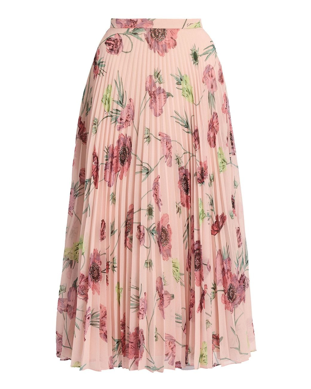Erdem Pink Floral Plisse Voile Midi Skirt