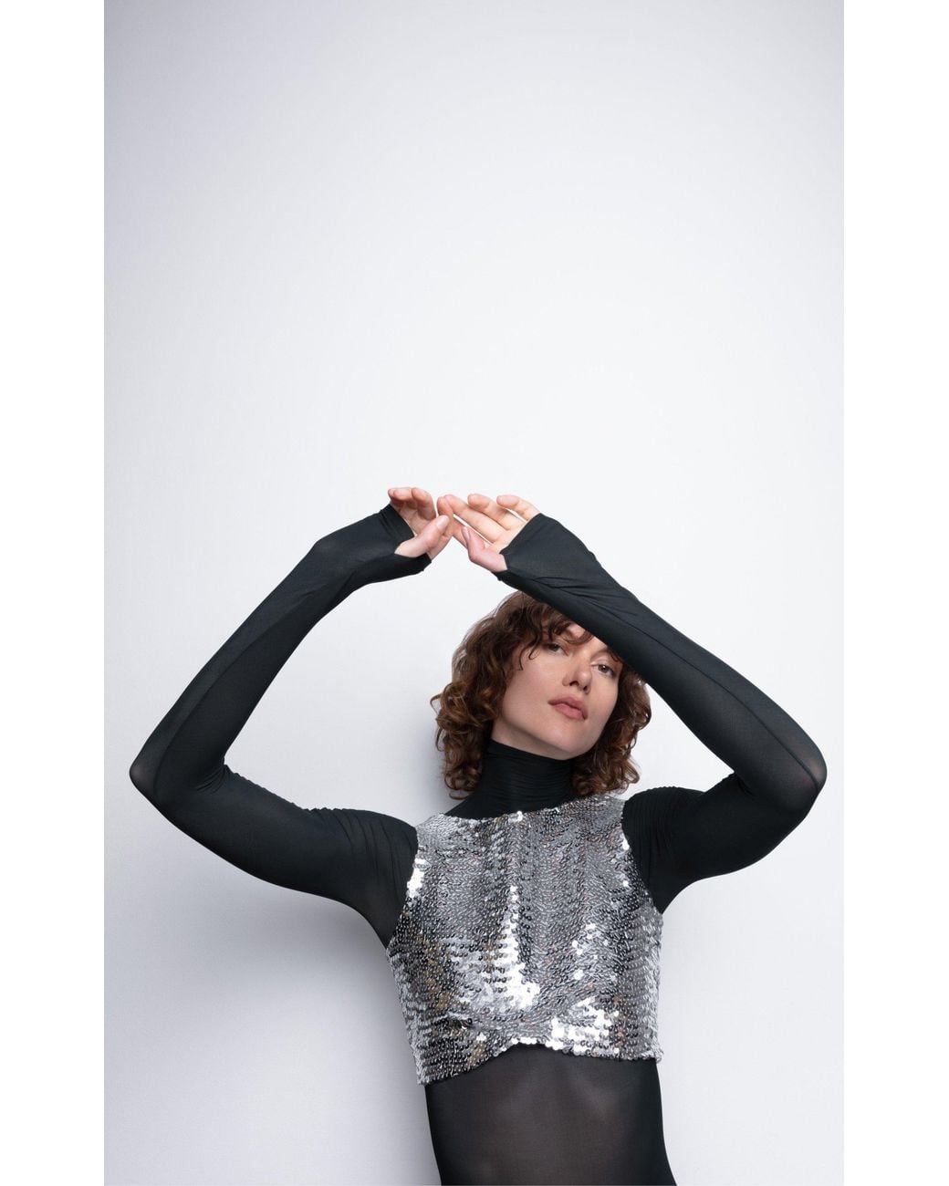 Alaïa Gray Sequin Cropped Top